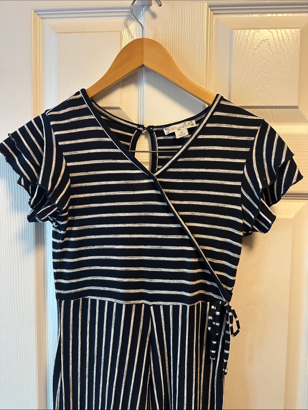 Striped Navy and White Wrap-Style pants jumpsuit